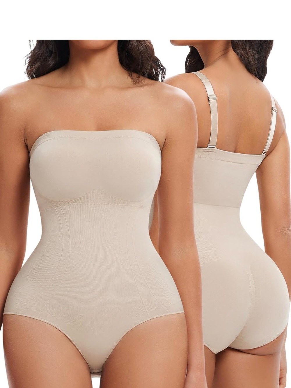 Strapless High-Waist Shaping Bodysuit - Beige